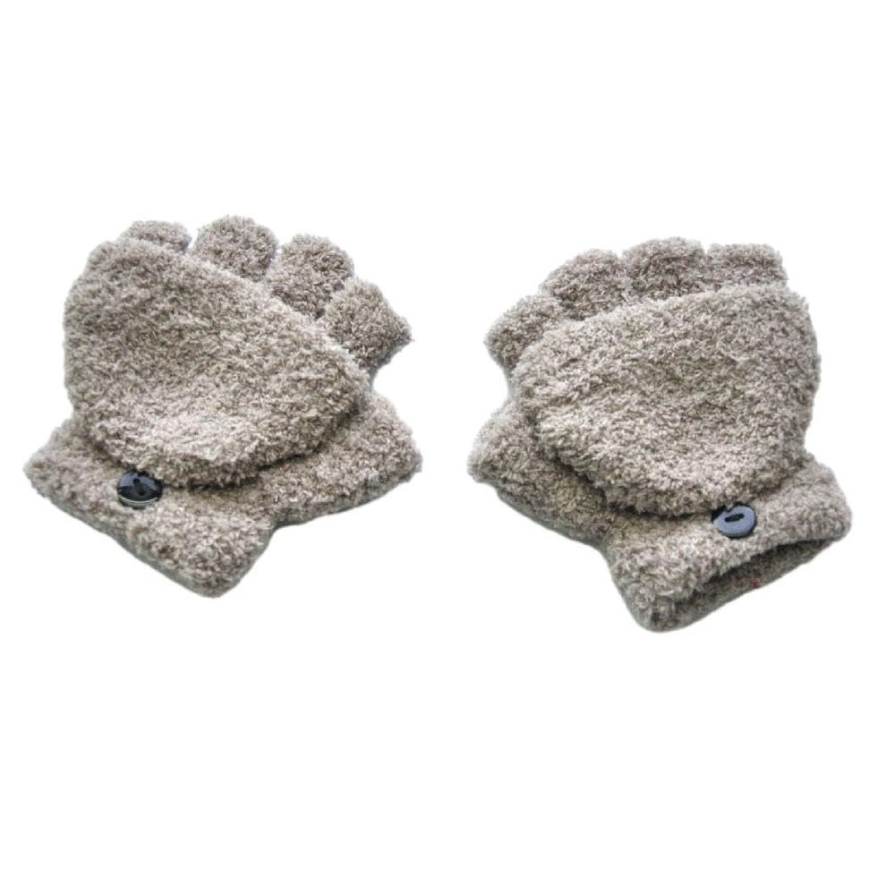 Yoetaun Convertible Gloves Winter Half Finger Mittens Fleece Knit Half Finger Gloves With Flip Cover For Kids