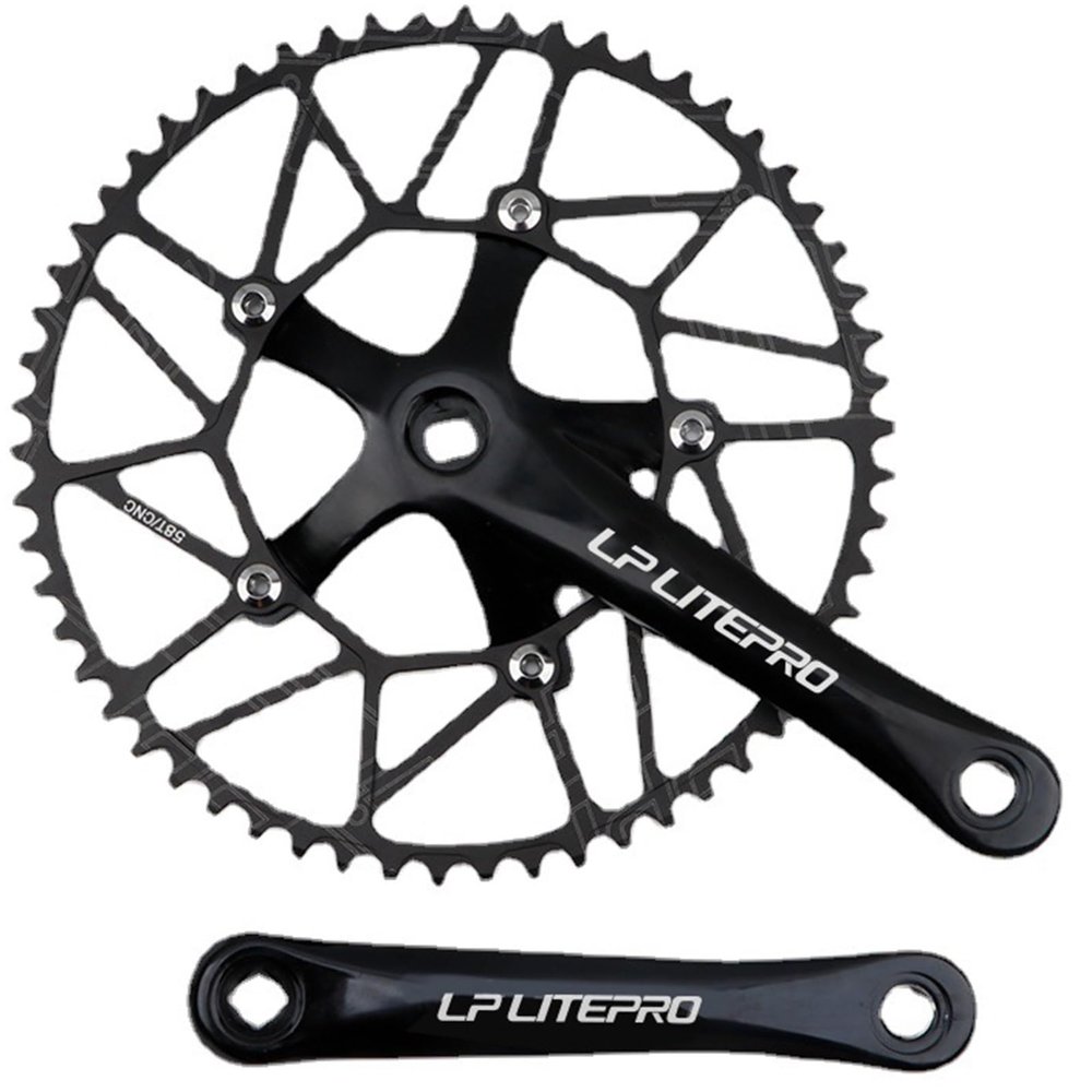 DHNCBGFZ Crankset Folding Bike Crankset Single Tooth Disc 50T 52T 54T 56T 130BCD 170mm Square Taper Crank Arm Set Integrated 5 Claws Aluminum Alloy Crankset (Color : Black, Size : 50T)