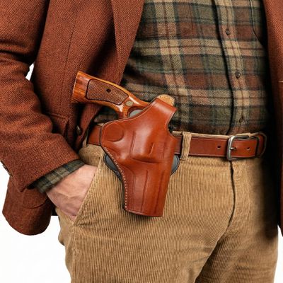 Leather Paddle Holster Fits Colt Python or Colt King Cobra, Premium Leather, Thumb Break - ShnLeather (Brown, Colt Python 3" Barrel)