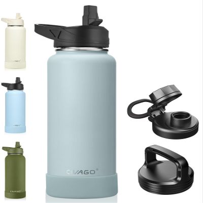 CIVAGO 40 oz Insulated Water Bottle With Straw, Stainless Steel Sports Water Cup Flask with 3 Lids (Straw, Spout and Handle Lid), Double Walled Travel Thermal Canteen Mug, Sage