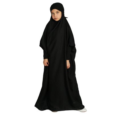 AFAVOM Abaya for Girls Muslim Full Cover Dress Hijab Kaftan Islamic Prayer Dress Long Sleeve Formal Prayer Clothes Dubai Hijab Eid Dress Teens Loose Floor Length Casual Maxi Gown Black 8-9 Years