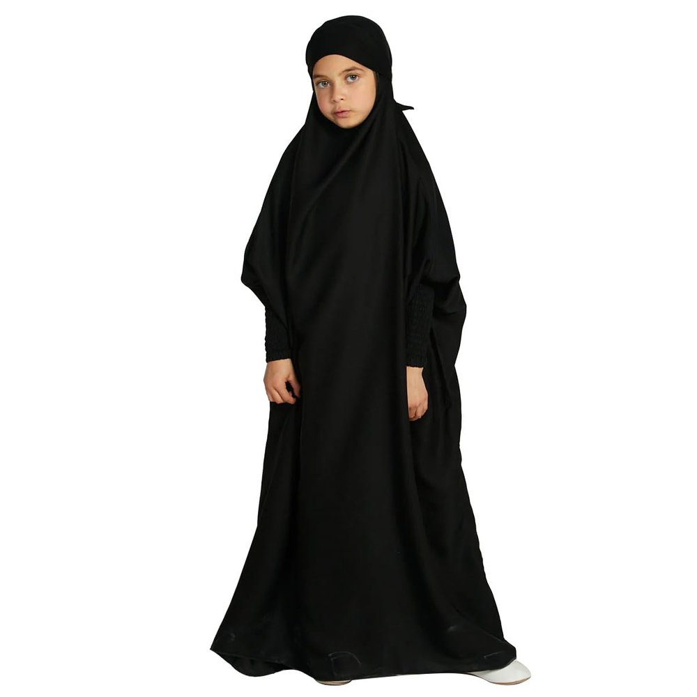AFAVOM Abaya for Girls Muslim Full Cover Dress Hijab Kaftan Islamic Prayer Dress Long Sleeve Formal Prayer Clothes Dubai Hijab Eid Dress Teens Loose Floor Length Casual Maxi Gown Black 8-9 Years