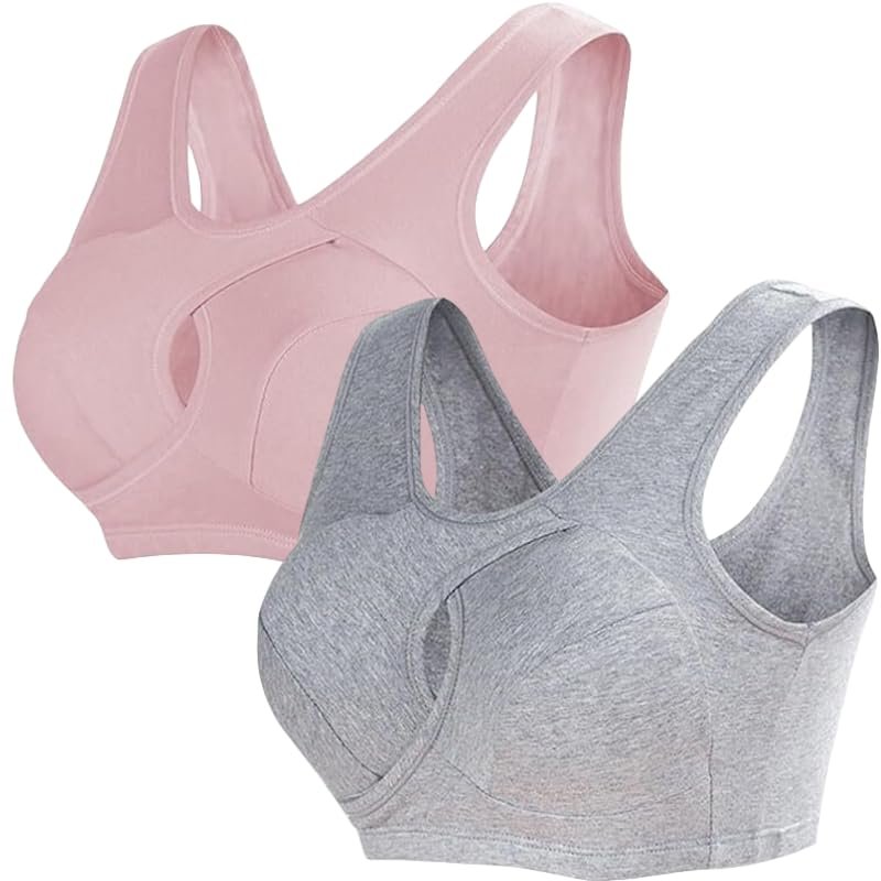 COALHO Lifts Anti-Sagging Wirefree Bra, Breathable Cool Lift up Air Bra, Breathable Anti Saggy Breasts Bra (Pink + Gray,M), Medium