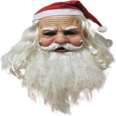 WPOZD Deluxe Green Monster Christmas Mask with Santa Hat, Adult Size, Plush Fur Holiday Costume Accessory (Santa Mask)