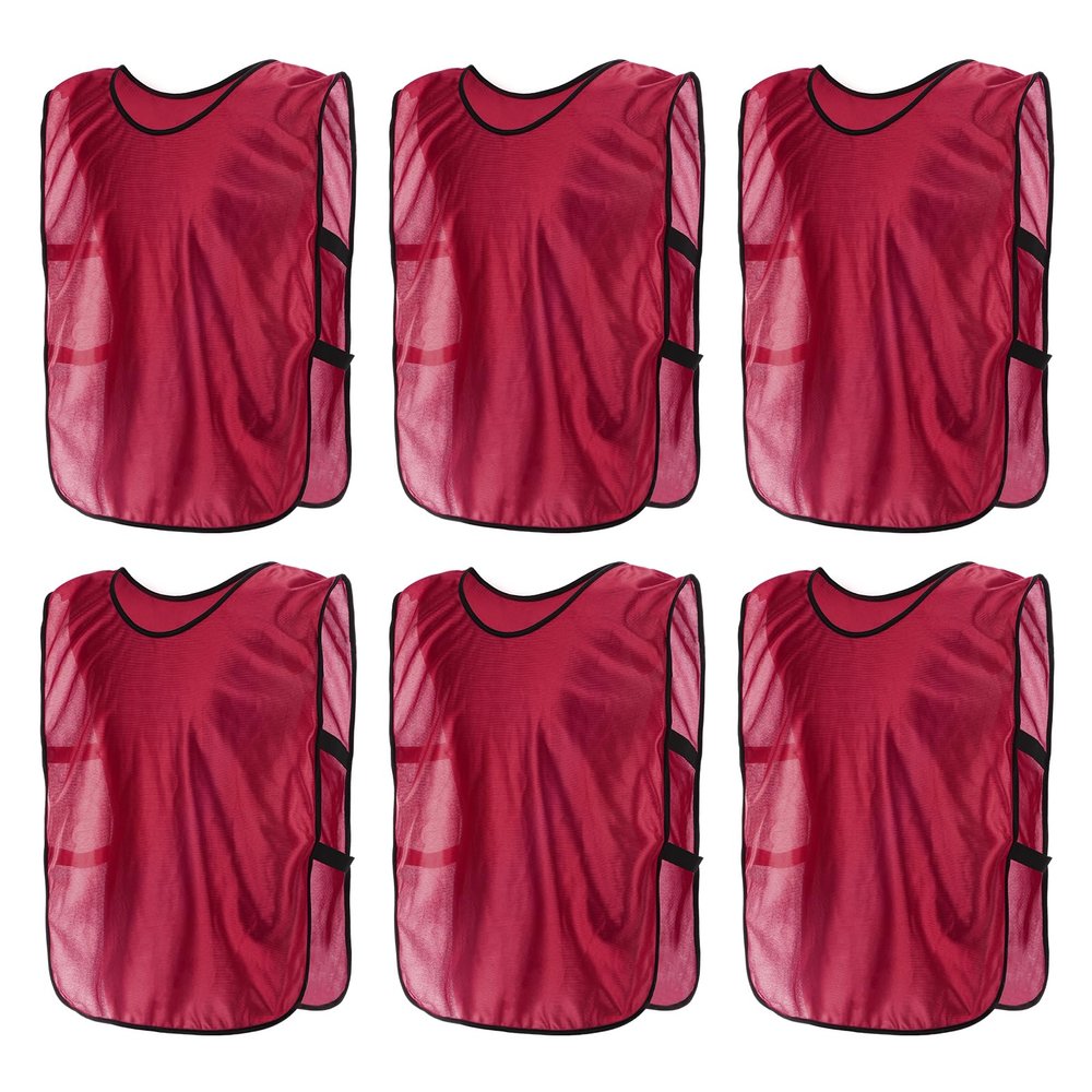 PATIKIL Scrimmage Vest, 6 Pack Soccer Pennies Soccer Jersey Training Vests Team Sports Pinnies Youth Football Practice Jerseys Fits Height 90cm to 115cm, Red (Small)