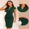 Allegra K Office Sheath Dresses for Women's Cap Sleeve Ruched Side Pencil Dress X-Large Green view 2
