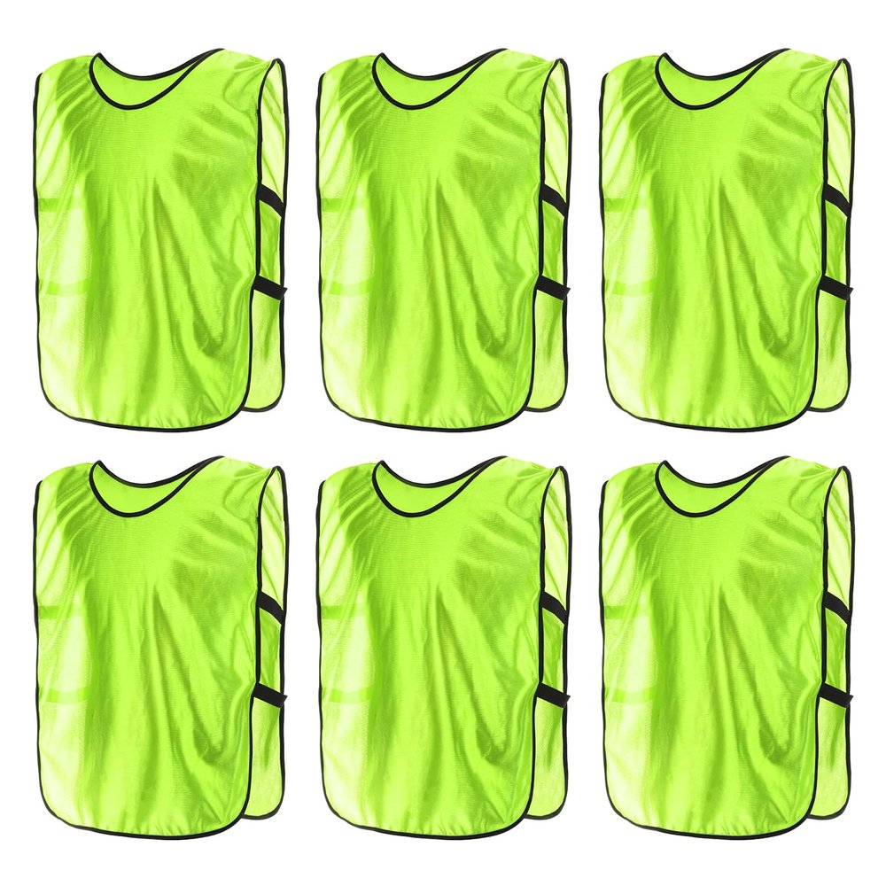 PATIKIL Scrimmage Vest, 6 Pack Soccer Pennies Soccer Jersey Training Vests Team Sports Pinnies Youth Football Practice Jerseys Fits Height 145cm to 170cm, Fluorescent Green (Large)
