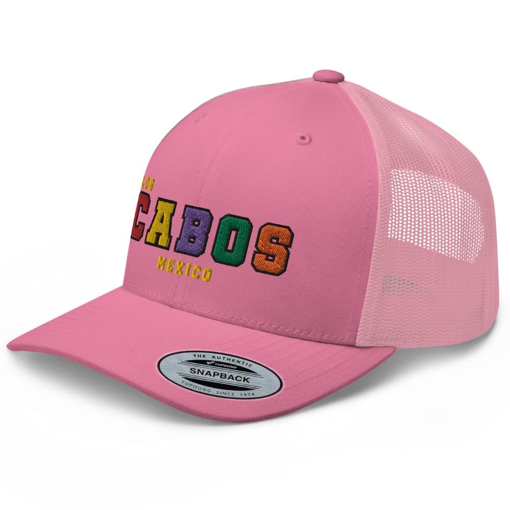 RIVEMUG Los Cabos Mexico Trucker Hat Curved Bill Mid Crown Adjustable Cabo San Lucas Cap Pink