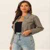 Allegra K Cropped Bomber Jacket for Women's Lightweight Zip Up Lapel Collar Long Sleeve Short Jackets X-Small Gray Army Green view 4