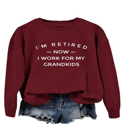 QPAZMEC Funny Grandma Sweatshirts for Women I Work for My Grandkids Printed Grandma Gift Shirt Long Sleeve Casual Pullovers Wine