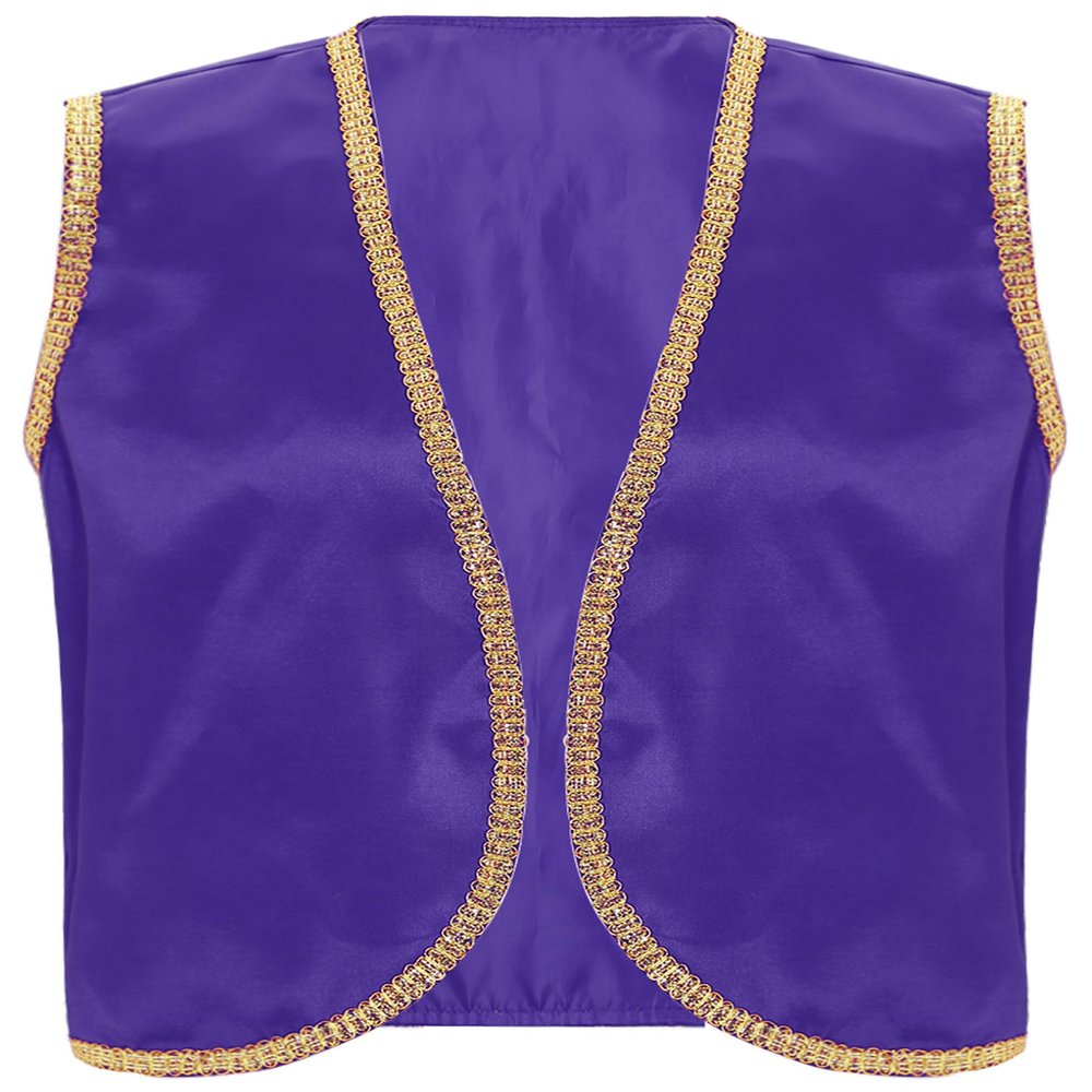 ACSUSS Mens Desert Prince Carnival Tops Arabian Street Rat Waistcoat Cosplay Open Front Vest Dark Purple Large