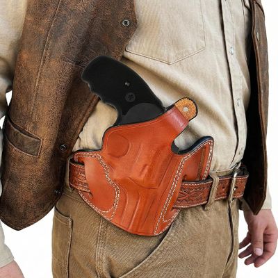 Leather Belt Holster Fits Taurus 856 Defender or Model 605 357 Magnum 3 inches, Premium Leather, Thumb Break, 3 Slot Style - ShnLeather (Black, Taurus 856 Defender 3" Barrel)