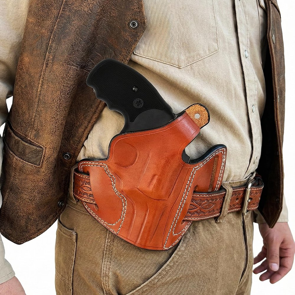 Leather Belt Holster Fits Taurus 856 Defender or Model 605 357 Magnum 3 inches, Premium Leather, Thumb Break, 3 Slot Style - ShnLeather (Black, Taurus 856 Defender 3" Barrel)