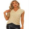 Allegra K Sequin Tops for Women's Sparkle Glitter V Neck Cap Sleeve Party Club Blouse X-Small Champagne Gold view 1