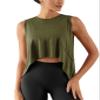 ODODOS Sleeveless Crop Top for Women Athletic Tee Gym Workout Cropped Yoga Tank, Army, Medium view 1
