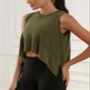ODODOS Sleeveless Crop Top for Women Athletic Tee Gym Workout Cropped Yoga Tank, Army, Medium view 2