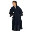 AFAVOM Muslim Abayas for Girls Prayer Dress Tiered Layered Chiffon Kaftan Maxi Dress Casual Party Cardigan Robe Long Flare Sleeve Dubai Muslim Clothes for Kid Islamic Eid Dress+Hijab Black 7-8 Years view 1