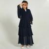 AFAVOM Muslim Abayas for Girls Prayer Dress Tiered Layered Chiffon Kaftan Maxi Dress Casual Party Cardigan Robe Long Flare Sleeve Dubai Muslim Clothes for Kid Islamic Eid Dress+Hijab Black 7-8 Years view 2