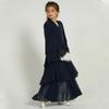 AFAVOM Muslim Abayas for Girls Prayer Dress Tiered Layered Chiffon Kaftan Maxi Dress Casual Party Cardigan Robe Long Flare Sleeve Dubai Muslim Clothes for Kid Islamic Eid Dress+Hijab Black 7-8 Years view 3