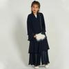 AFAVOM Muslim Abayas for Girls Prayer Dress Tiered Layered Chiffon Kaftan Maxi Dress Casual Party Cardigan Robe Long Flare Sleeve Dubai Muslim Clothes for Kid Islamic Eid Dress+Hijab Black 7-8 Years view 4