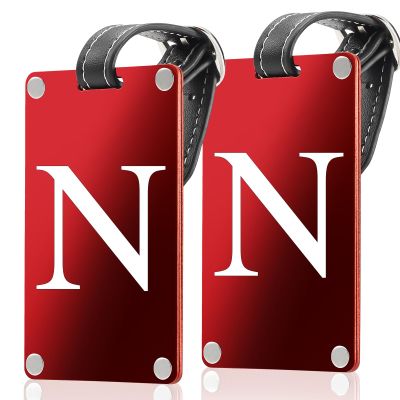 Premium 3-Layer Aluminum Luggage Tags by Fortuna - Easy to Claim, Laser-Engraved, Plastic-Free, and Eco-Friendly Luggage Tag Holders, 2-Pack, Red (N)