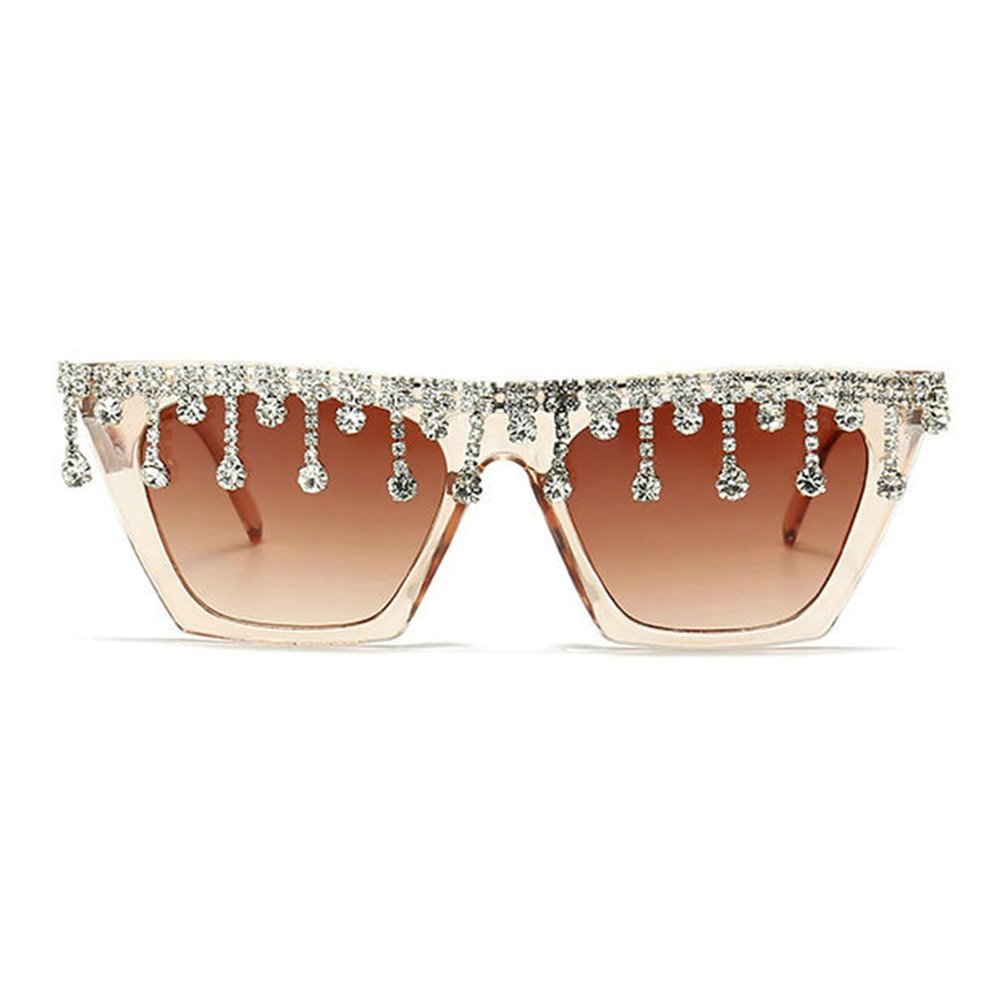Diamond Cat Eye tassel Sunglasses Women Retro Jeweled Rhinestone Sun Glasses Sparkle Crystal Pearl Bling Eyewear (champagne)