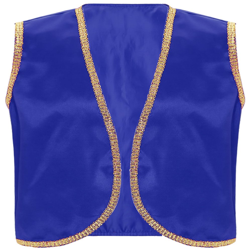 ACSUSS Mens Desert Prince Carnival Tops Arabian Street Rat Waistcoat Cosplay Open Front Vest Royal Blue 3X-Large