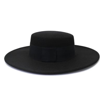 French Women's Hat Big Wide 10CM Fedora Hat Winter Wool Wedding Jazz Hats Flat Top Felt Hat