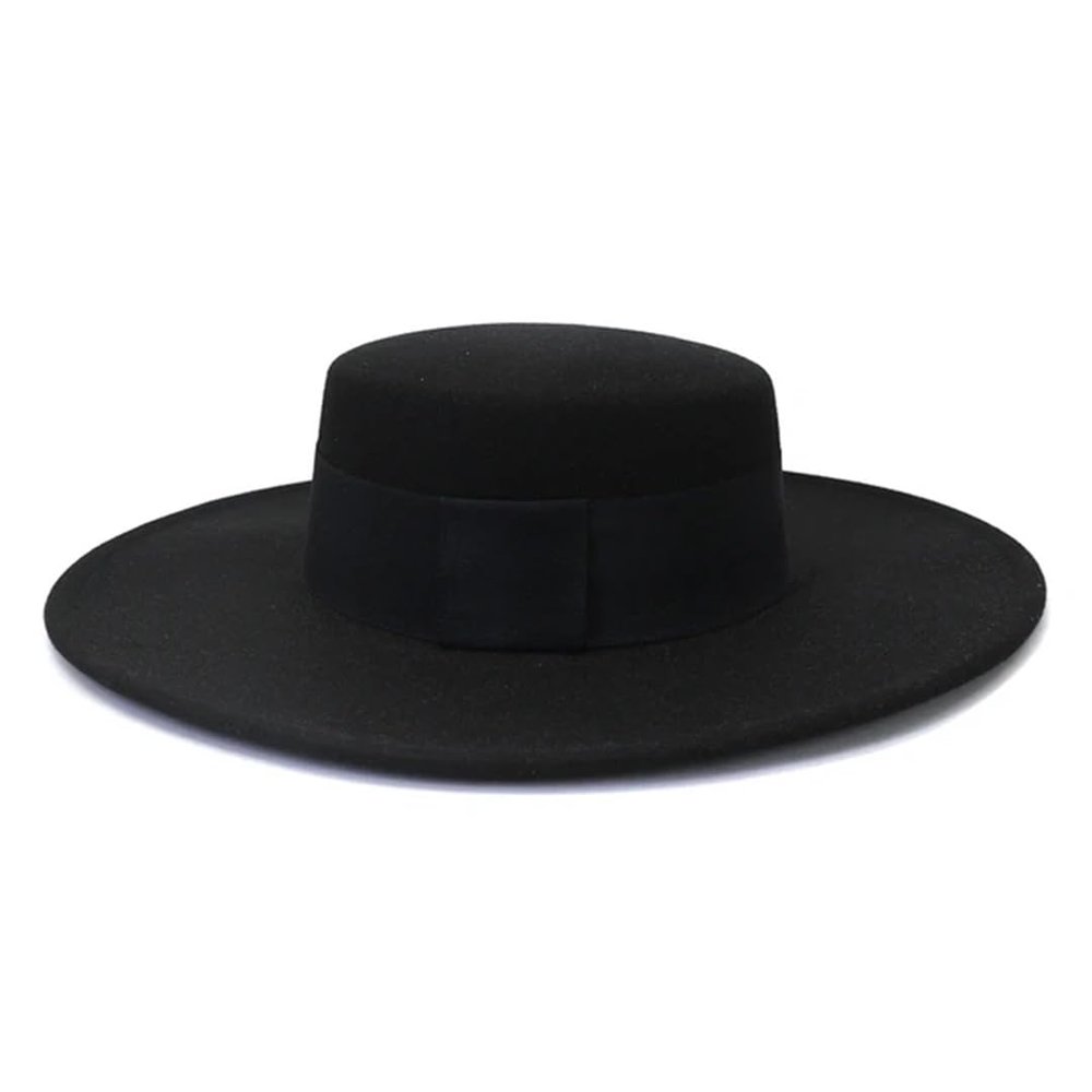 French Women's Hat Big Wide 10CM Fedora Hat Winter Wool Wedding Jazz Hats Flat Top Felt Hat