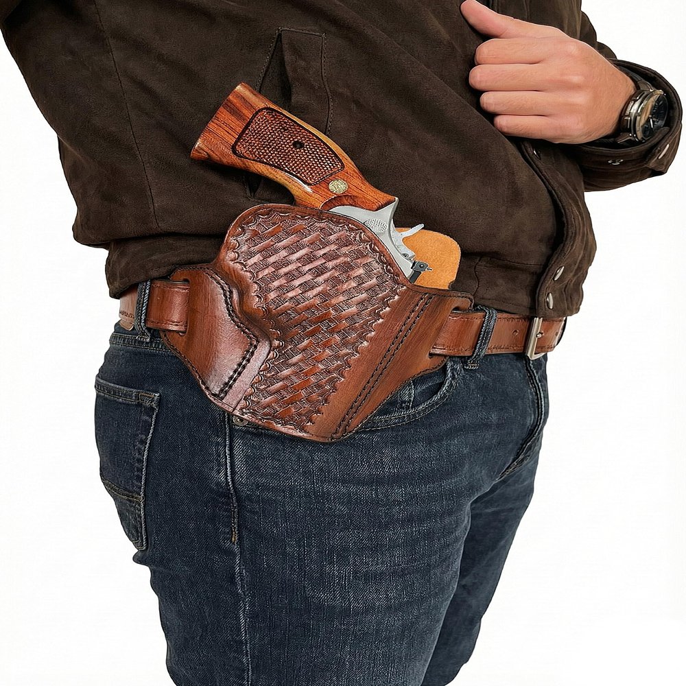 Leather OWB Belt Holster Fits Taurus 856 Defender or Model 605 357 Magnum 3 inches, Premium Leather, Fast Draw - ShnLeather (Brown, Taurus Model 605 Poly Protector 3" Barrel)