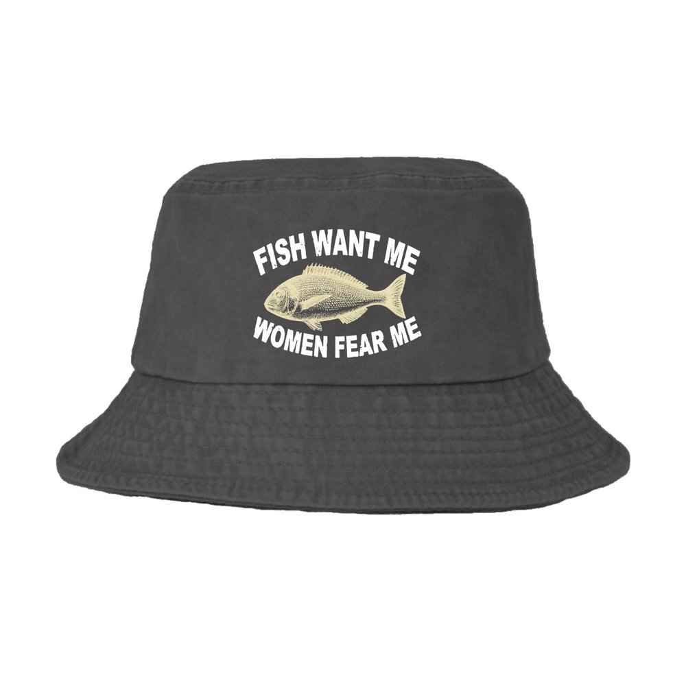 Fishing Hat Women Want Me Fishes Fear Me Bucket Hat Men(s) Fishing Hat Trendy Bucket Hat