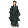AFAVOM Muslim Abaya for Girls Prayer Dress Tiered Layered Chiffon Kaftan Maxi Dress Casual Party Cardigan Robe Long Flare Sleeve Dubai Muslim Clothes Islamic Eid Dress+Hijab Blackish Green 13-14 Years view 1