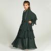 AFAVOM Muslim Abaya for Girls Prayer Dress Tiered Layered Chiffon Kaftan Maxi Dress Casual Party Cardigan Robe Long Flare Sleeve Dubai Muslim Clothes Islamic Eid Dress+Hijab Blackish Green 13-14 Years view 2