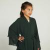 AFAVOM Muslim Abaya for Girls Prayer Dress Tiered Layered Chiffon Kaftan Maxi Dress Casual Party Cardigan Robe Long Flare Sleeve Dubai Muslim Clothes Islamic Eid Dress+Hijab Blackish Green 13-14 Years view 3