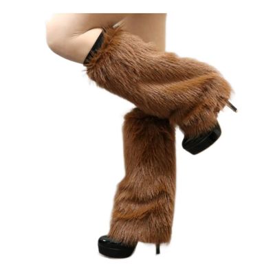 BWGHBH Women's Furry Leg Warmers Faux Fur Girl's Boot Covers Winter Warm Leg Cuffs For Party Christmas Costume Brown 40CM