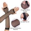 Telooco Fishnet Long Gloves Fingerless Mesh Gloves Fish Net Arm Sleeves 80s Party Cosplay Costume Accessories for Women Girls(Black) view 2