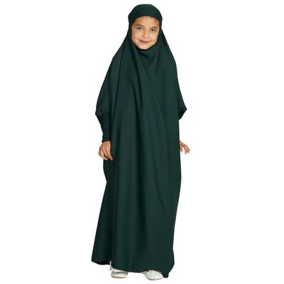 AFAVOM Abaya for Girls Muslim Dress Full Cover Hijab Kaftan Islamic Prayer Dress Kids Formal Prayer Clothes Dubai Hijab Church Eid Dress Teens Loose Fit Casual Maxi Gown Blackish Green 11-12 Years