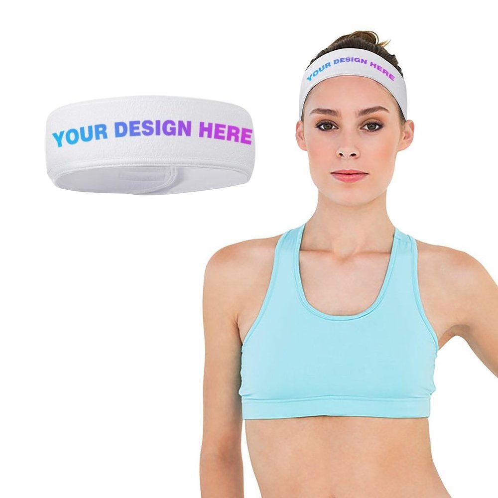 Custom Sport Headbands for Men Women,Personalized Sweatband,Add Your Image Logo Hairband for Gym,Running,Cycling,Yoga,Basketball,Football White