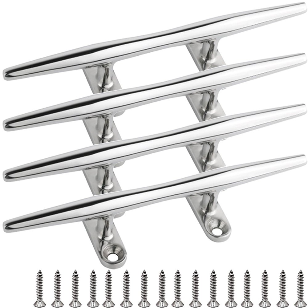 SHENGHUISS Boat Open Base Cleat 316 Stainless Steel Mooring Dock Cleat for Boat,Deck,Hook Accessories Screws (5 inch 4 Pack)