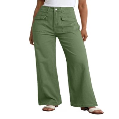 Dokotoo Women's Pants High Waisted Cargo Pants Women Baggy Jeans for Women Straight Wide Leg 2025 Spring Outfits Fashion Clothes Casual Trendy Pocket Teen Girls Trousers Stretch Denim Green