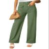 Dokotoo Women's Pants High Waisted Cargo Pants Women Baggy Jeans for Women Straight Wide Leg 2025 Spring Outfits Fashion Clothes Casual Trendy Pocket Teen Girls Trousers Stretch Denim Green view 4