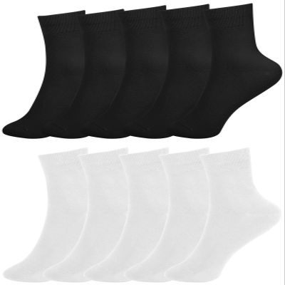 FGZ Women Thin Cotton Socks, Soft Cotton Bootie Socks Women Above Ankle Crew Socks 10 Pairs(Black&White,9-11)