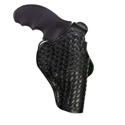 Basket Weave Leather Paddle Holster Fits Colt Python or Colt King Cobra, Premium Leather, Thumb Break - ShnLeather (Black, Colt Python 4.25" Barrel)