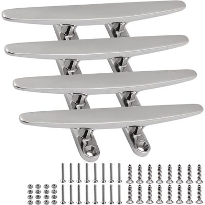 SHENGHUISS Boat Open Base Cleat All 316 Stainless Steel Mooring Dock Cleat for Boat,Deck,Hook (8 inch 4 Pack)
