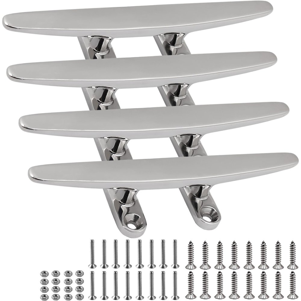 SHENGHUISS Boat Open Base Cleat All 316 Stainless Steel Mooring Dock Cleat for Boat,Deck,Hook (8 inch 4 Pack)