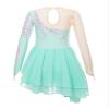 FEESHOW Girls Sequins Long Sleeve Ice Skating Dress Mesh Splice Color Block Leotard Ballet Ballroom Performance Dress Light Green 14 Years view 2