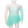 FEESHOW Girls Sequins Long Sleeve Ice Skating Dress Mesh Splice Color Block Leotard Ballet Ballroom Performance Dress Light Green 14 Years view 3