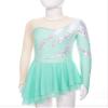FEESHOW Girls Sequins Long Sleeve Ice Skating Dress Mesh Splice Color Block Leotard Ballet Ballroom Performance Dress Light Green 14 Years view 4