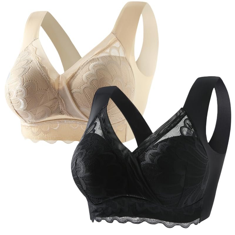 Lifts Anti-Sagging Wirefree Bra, Breathable Cool Lift up Air Bra, Breathable Anti Saggy Breasts Bra (Black+Skin Color,M)
