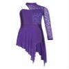 FEESHOW Big Girls Mesh Open Back Lyrical Dance Dress Ballroom Dancing Costumes Leotard High Low Flowy Sheer Skirt Purple A 6 Years view 3